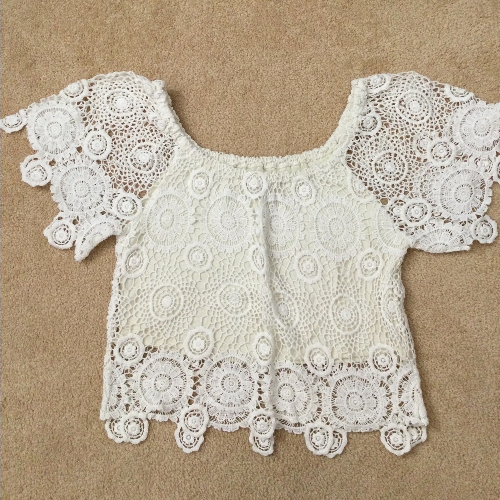 NIGHTCAP CROCHET OFF SHOULDER BLOUSE TOP WHITE
